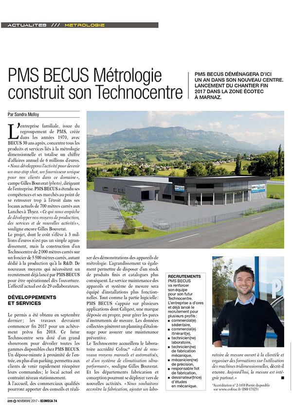 PMS BECUS Métrologie construit son Technocentre - Article de presse : ECOMECA, ECOMEDIA